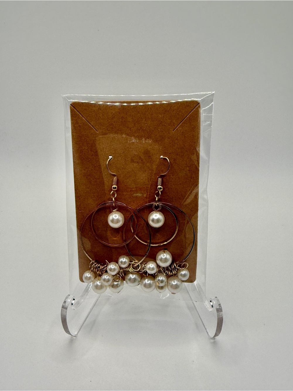Pearl Hoop Dangle Earrings - White Pearls